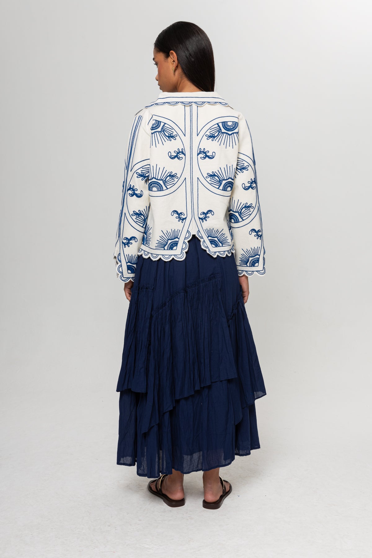 BEJ MAVİ NAKIŞLI CEKET