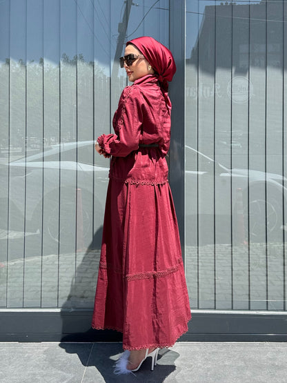 BORDO FİSTO DETAY KEMERLİ ETEK TAKIM
