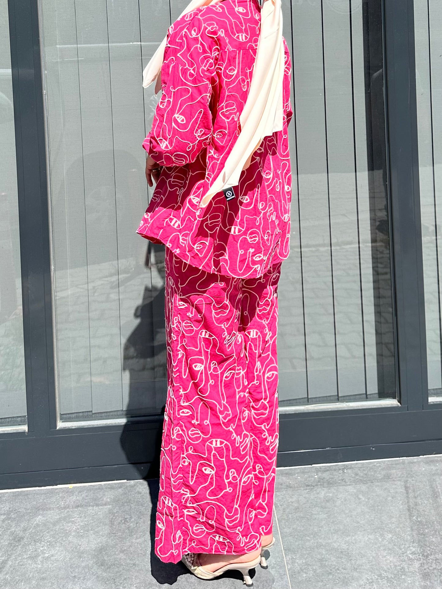 PEMBE  BEJ  DİKİŞ DETAY PANTOLON TAKIM