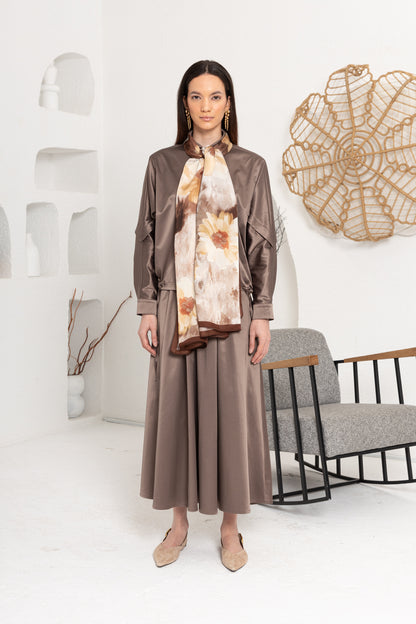 KAHVE   ÇİÇEK DESENLİ ŞAL