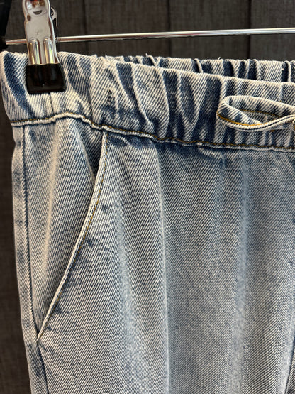 AÇIK DENİM BOL PAÇA BELİ LASTİKLİ KOT PANTOLON