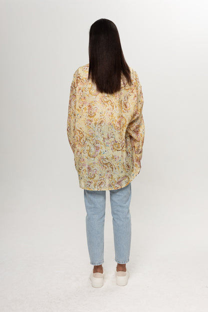 SARI ETNİK DESENLİ GÖMLEK