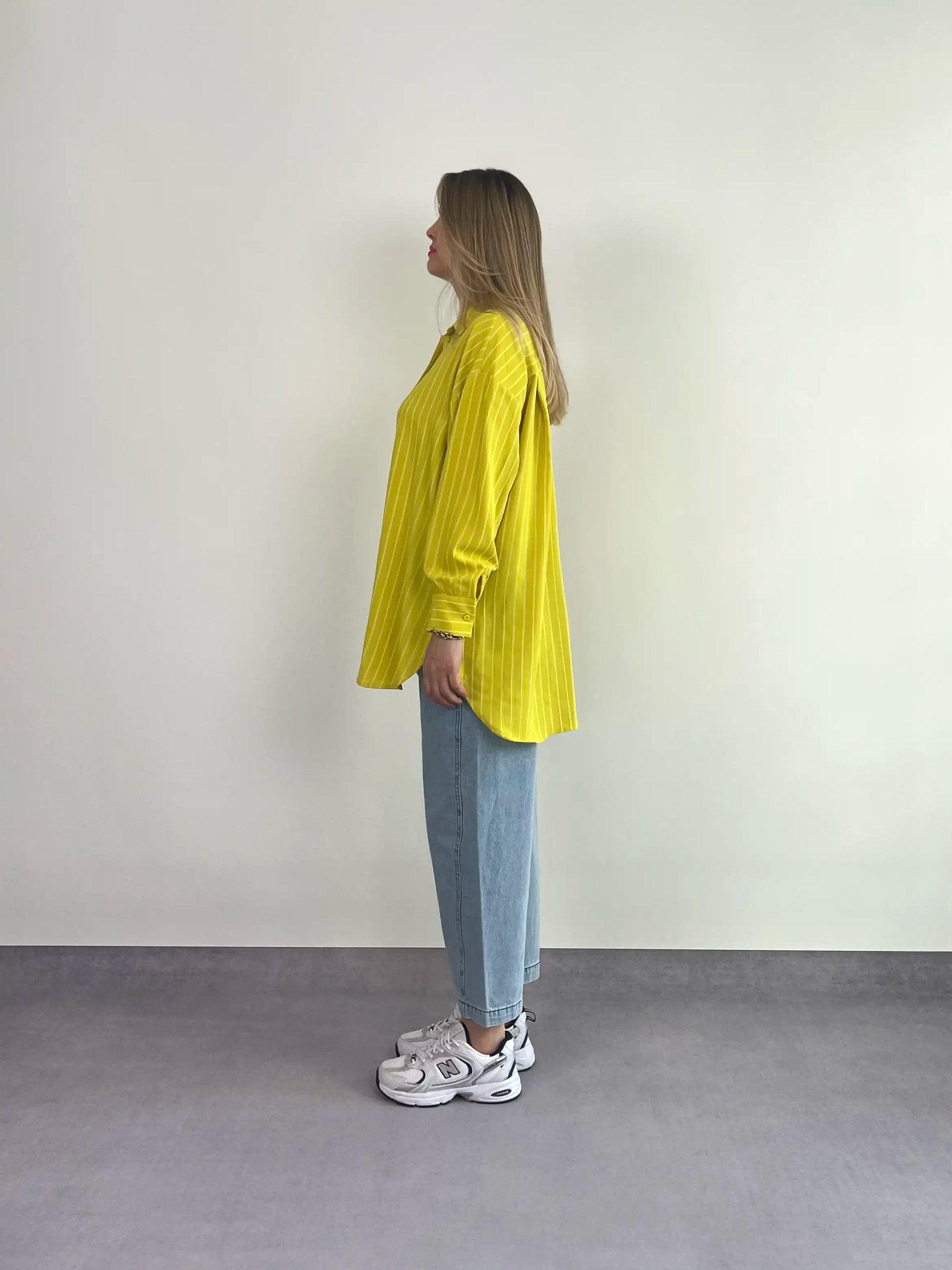 SARI ÇİZGİLİ OVERSIZE BASIC GÖMLEK - ASKINKAYA