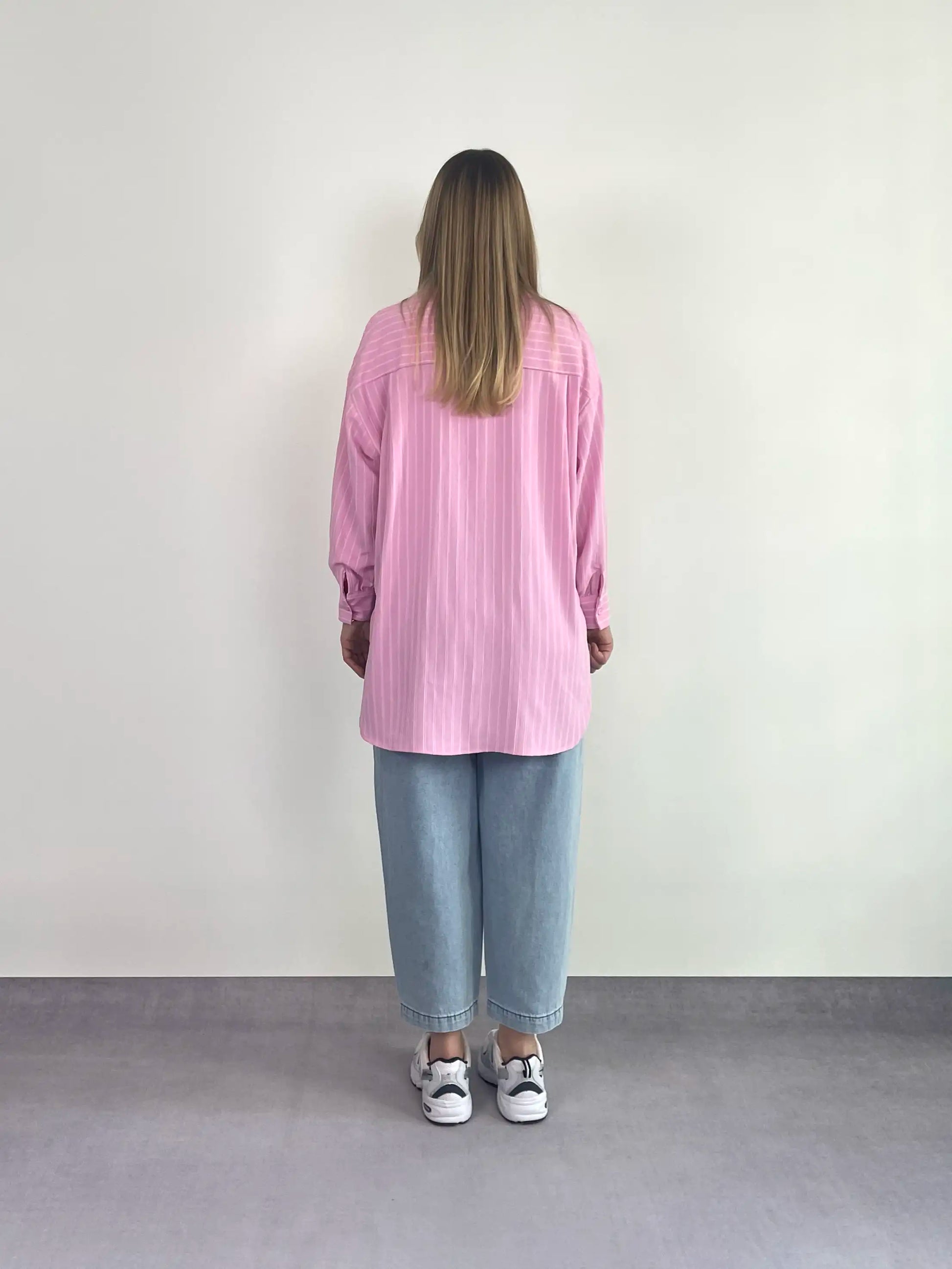 PEMBE ÇİZGİLİ OVERSIZE BASIC GÖMLEK - ASKINKAYA